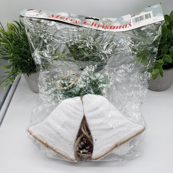 White Burlap Foam 10" NIB Vintage Christmas Bells Hanging Pendant Decoration - Picture 4 of 6